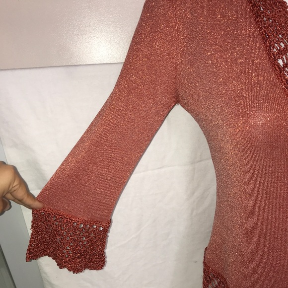 Joseph Bronze Orange Shimmery Lace Collar Cardigan - Picture 6 of 14